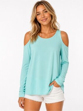 Aqua Cold-Shoulder Top